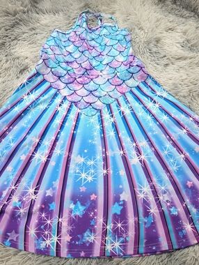 Sparkle Seashell Girls Mermaid Costume Dress - Blue & Purple